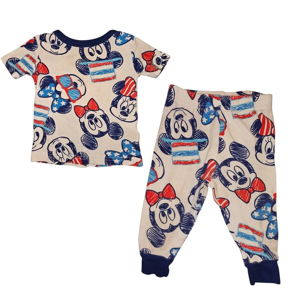 Disney Pajama Set Kids 12M White Good Americana Mickey Minnie Mouse Patriotic